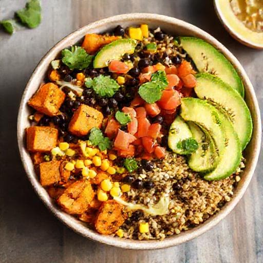 Vegetarisk Burrito Bowl med Søtpotet og Svarte Bønner