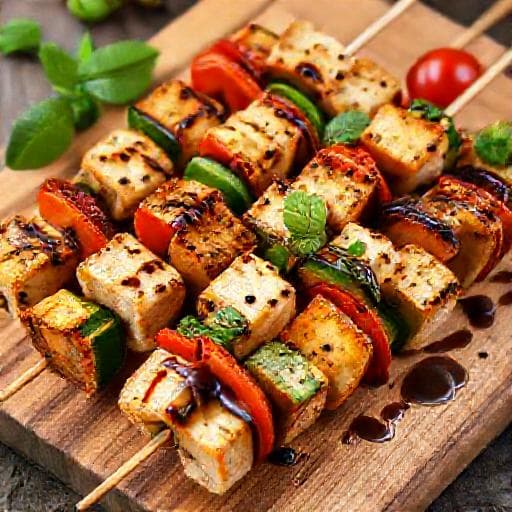 Souvlaki med Halloumi og Grønnsaker