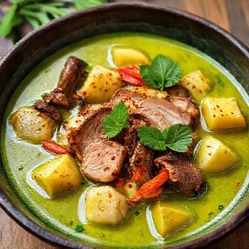 Thailandsk grønn curry med and og ananas
