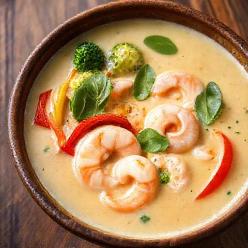 Tom Kha Gai med Reker og Grønnsaker