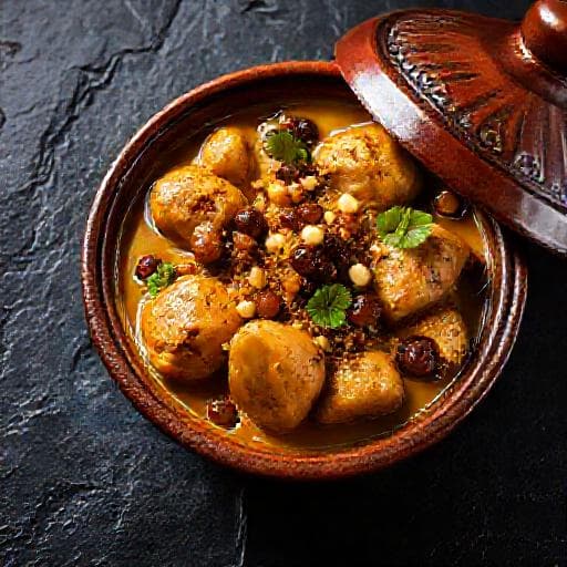 Kyllingtagine med Saffron, Rosiner og Nøtter