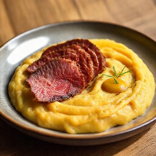 Saltkjøtt og Kålrotstappe med Dijonsennep