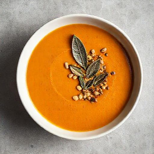 Gresskarsuppe med Ristede Kjerner og Salvie