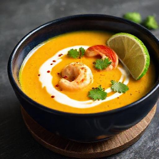 Garnalenbisque met Curry en Kokosmelk