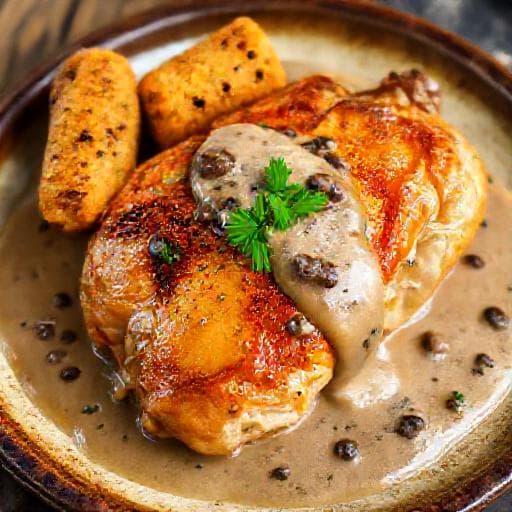 Gebraden Kip met Truffel-Kroketten en Champignonsaus