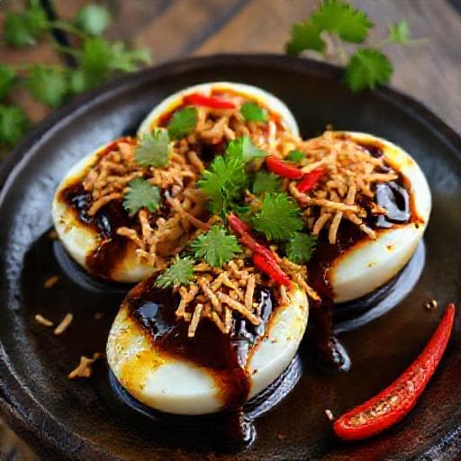 Telor Ketjap met Gebakken Sjalotten en Chili