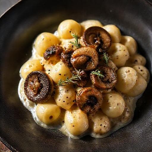 Gnocchi met Truffelsaus en Gebakken Champignons
