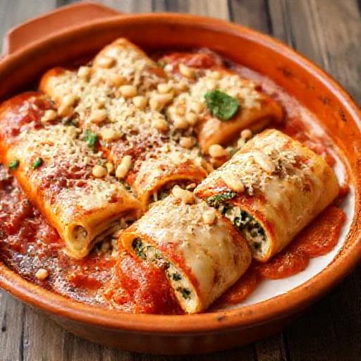 Cannelloni met Ricotta, Spinazie en Pijnboompitten