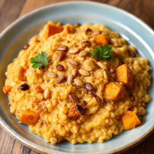 Snelle Pompoen Risotto met Geroosterde Pompoenpitten