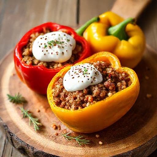 Gevulde Paprika's met Gehakt en Yoghurt-Dressing
