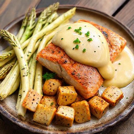 Asperges met Zalm, Hollandaise en Gekruide Aardappeltjes