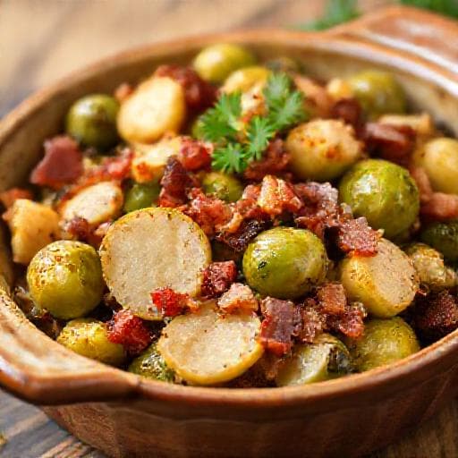 Klassieke Spruitjes uit de Oven met Spek en Appel