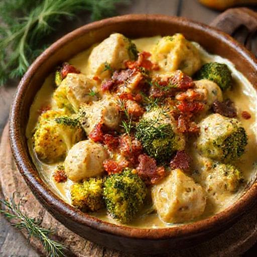 Broccolischotel met Kip en Mosterd-Dille Saus