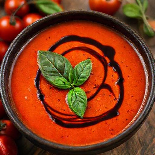 Geroosterde Paprika-Tomatensoep met Balsamico
