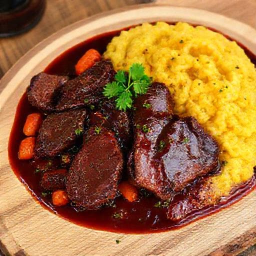 Brasato al Barolo con Polenta Taragna