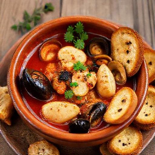 Brodetto di Pesce alla Marchigiana con Crostini