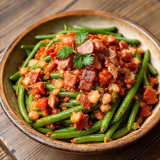 Fagiolini al Pomodoro e Pancetta (Stile Rustico)