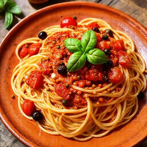 Spaghetti alla Puttanesca con Pomodorini Freschi