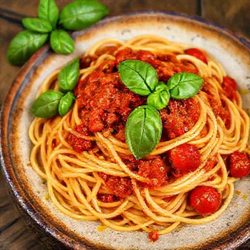 Spaghetti al Pomodoro e Basilico con Pomodorini Confit