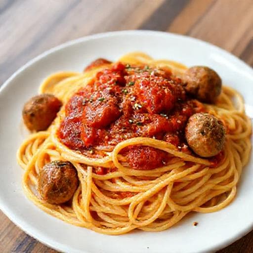 Spaghetti con Polpette Veloci al Pomodoro
