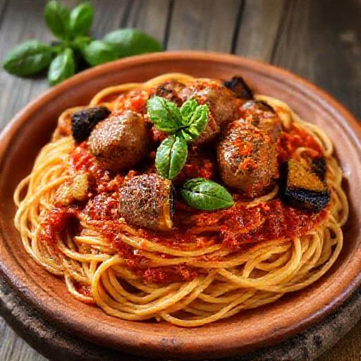 Spaghetti con Polpette alla Siciliana (con Melanzane)