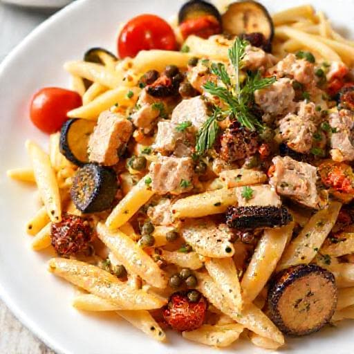 Pasta Fredda Mediterranea con Tonno e Verdure Grigliate
