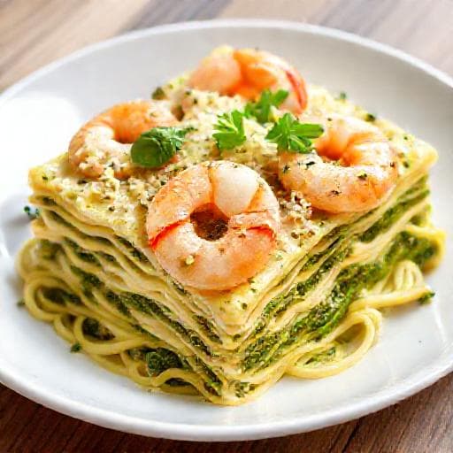 Lasagne al Pesto e Gamberi