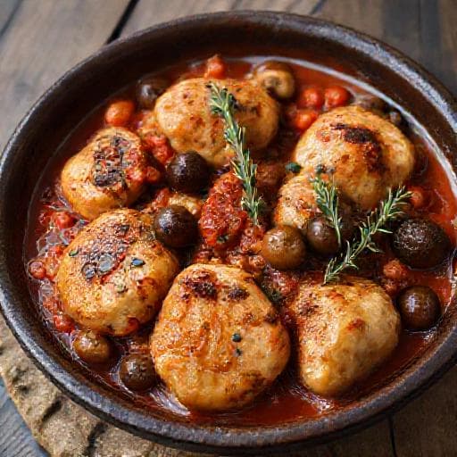 Pollo alla Cacciatora con Funghi e Olive Taggiasche