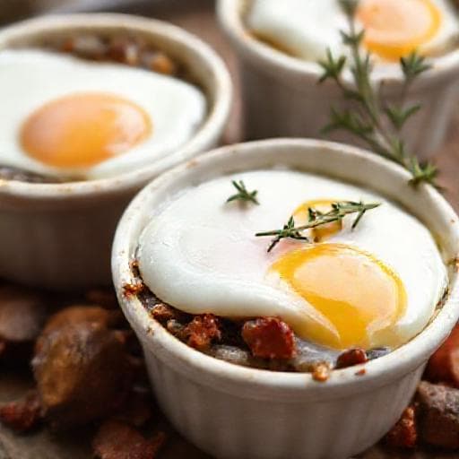 Œufs Cocotte Forestière aux Champignons et Lardons