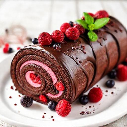 Bûche de Noël au Chocolat et aux Fruits Rouges