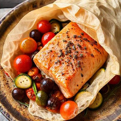 Saumon Rapide en Papillote aux Légumes Méditerranéens