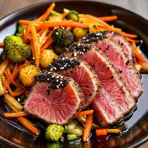 Thon Mi-Cuit Sésame, Sauce Teriyaki et Légumes Croquants