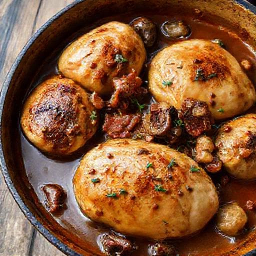 Poulet Chasseur aux Cèpes et Lardons