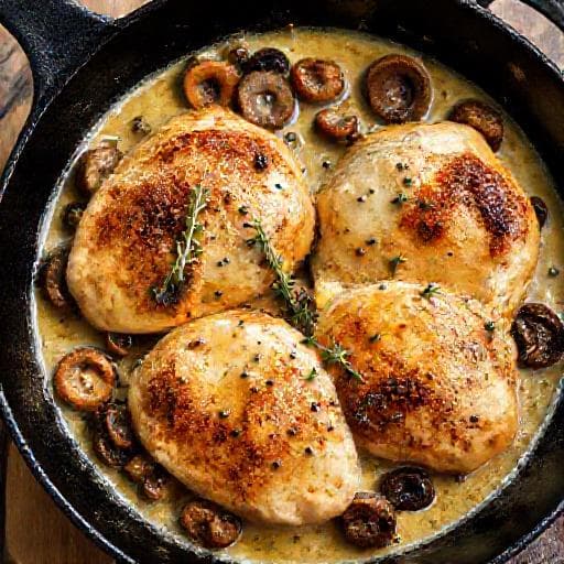 Poulet à la crème et aux champignons à la forestière