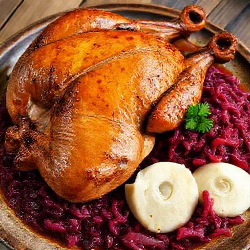 Tradiční pečená kachna se zelím a knedlíkem