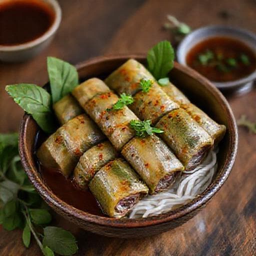 Bún chả cuốn lá lốt