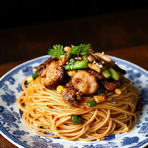 Mì Xào Giòn Kiểu Hoa Với Nấm và Rau Củ