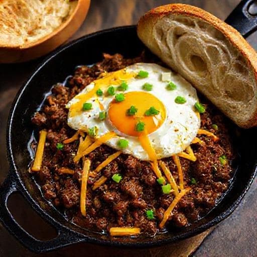Bánh mì chảo bò băm sốt tiêu đen