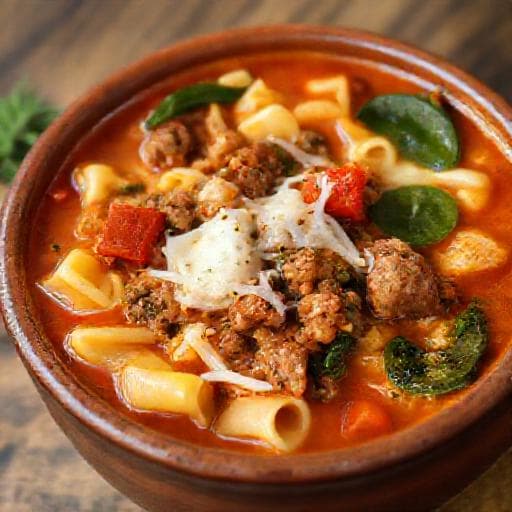 Súp Lasagna Kiểu Ý với Xúc Xích và Rau Củ