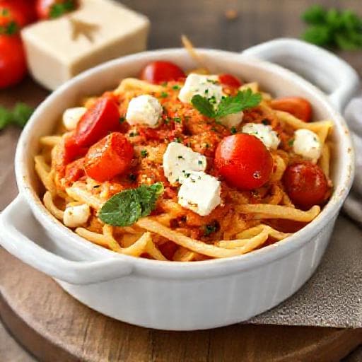 Mì Feta Nướng Cà Chua Nhanh Gọn