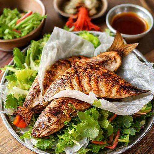 Cá Kèo Nướng Muối Ớt Cuốn Bánh Tráng