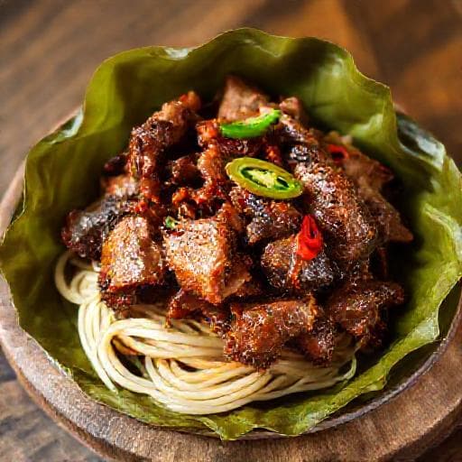 Thịt Rang Mắm Tép Cuốn Lá Chuối (Miền Trung)