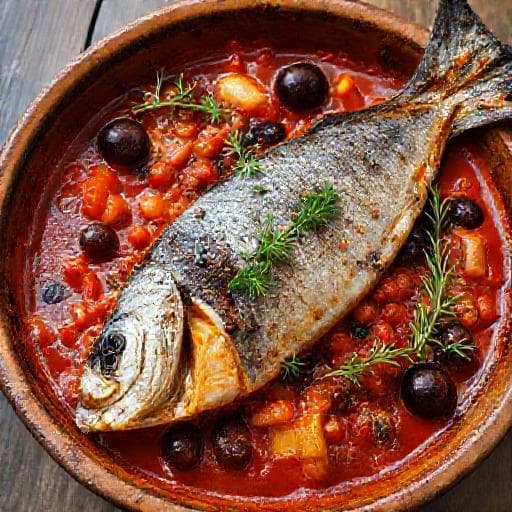 Скумрия плакия с маслини и копър