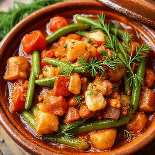 Плакия от зелен фасул с чушки и копър