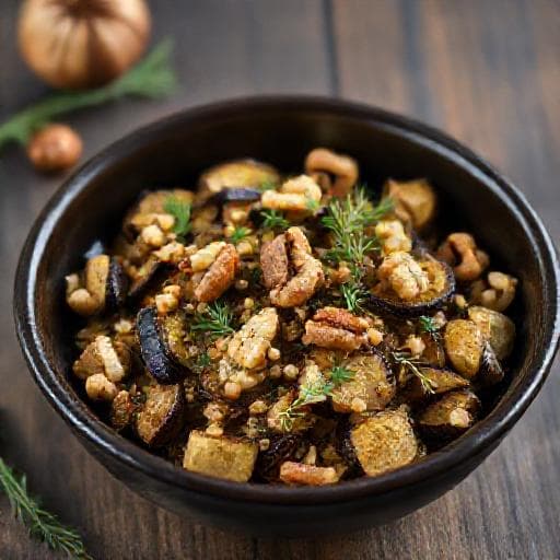 Плакия от патладжани с орехи и копър