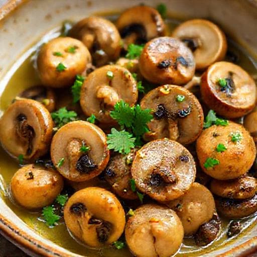 Задушени гъби с масло, чесън и бяло вино