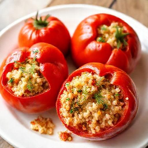Бързи пълнени домати с ориз (без месо)