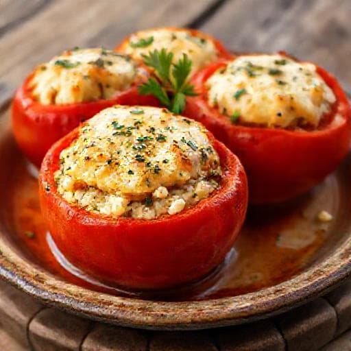 Класически пълнени домати със сирене и яйце