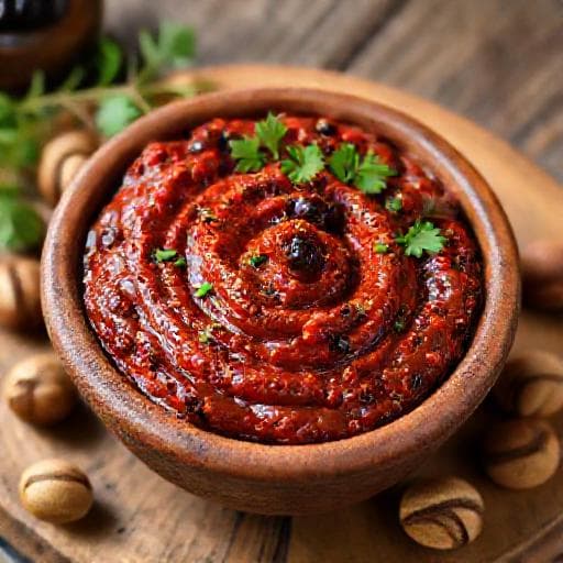 Маслинова паста с печени чушки и орехи