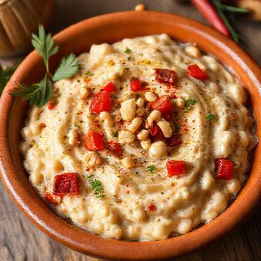 Разядка от бял боб с печени чушки и орехи
